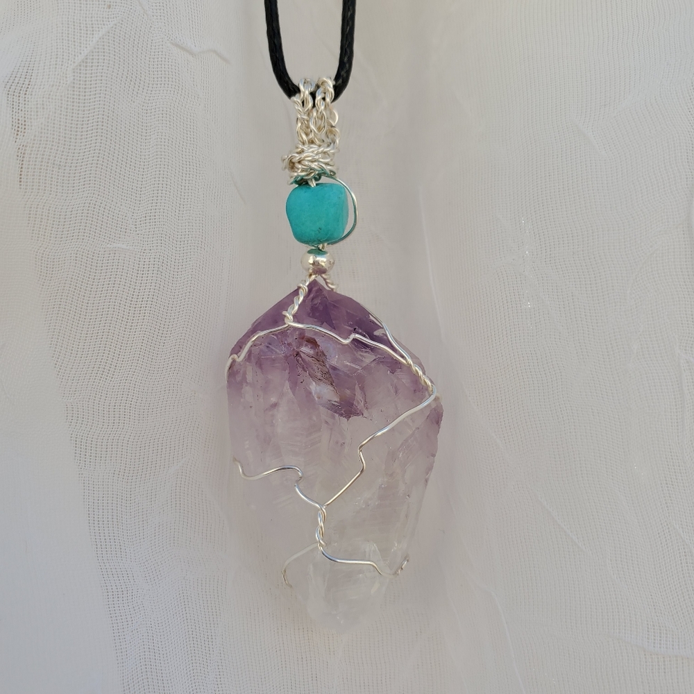 ๐2 for $30 - Genuine Raw Amethyst Wire-wrapped Necklace - Picture 7 of 7